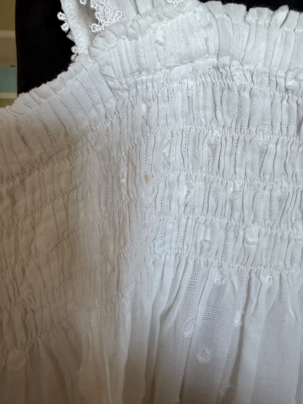 Vintage Schweitzer Linen Nightgown Swiss Dot White Cotton Sz L - Picture 4 of 5